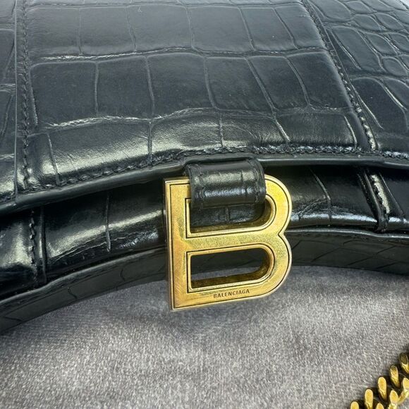 Balenciaga Hourglass Black Croc-Embossed Wallet on Chain Bag - Picture 4 of 16